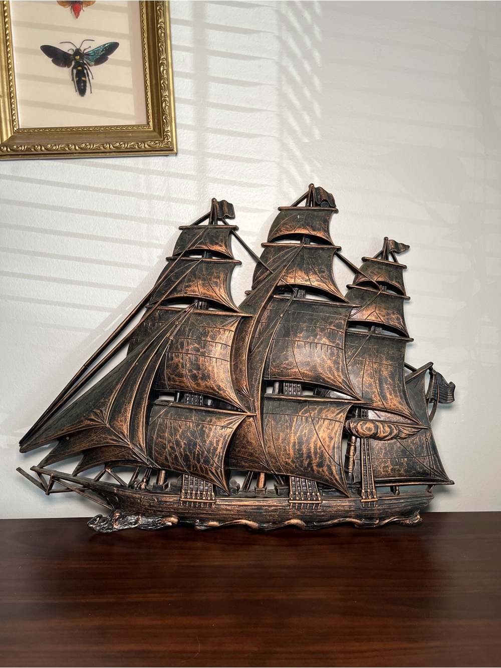 Vintage Syroco Wall Hanging - Schooner - Sailboat Coppercraft Guild